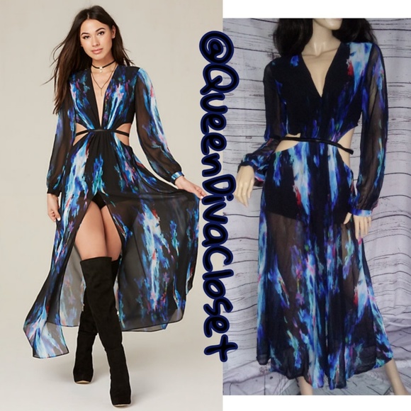 bebe Dresses & Skirts - Bebe deep v side cut out maxi romper slit dress 12